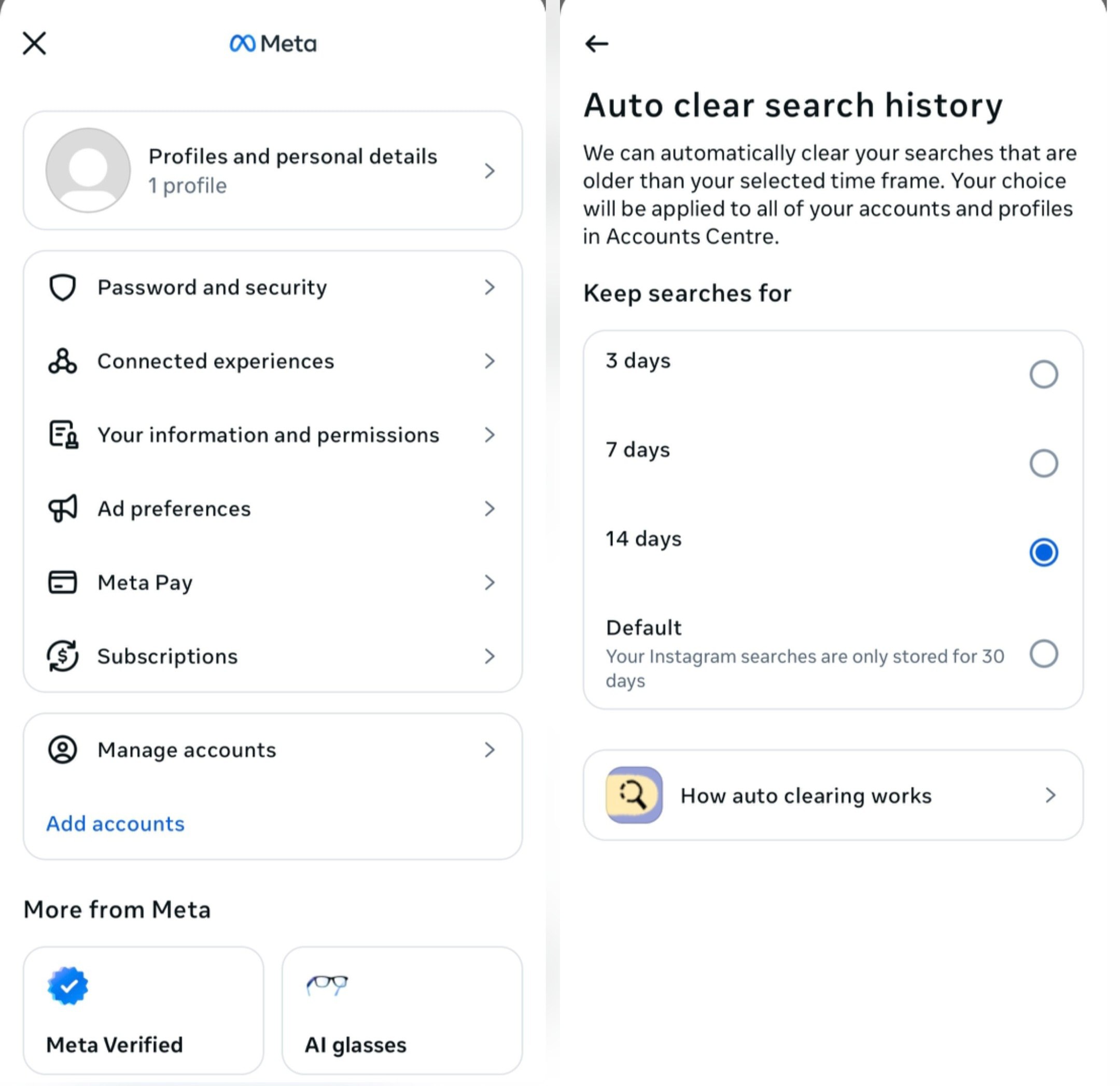 6. Set Search History Retention to 14 Days
