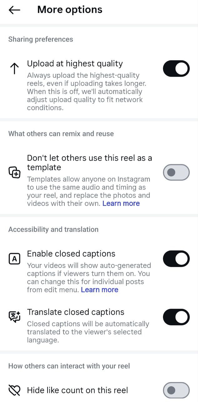 4. Enable Captions and Translation on Every Reel