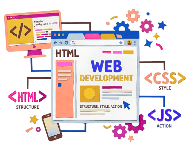 Professional web development services featuring HTML, CSS, and JavaScript coding for custom website structure, styling, and functionality.